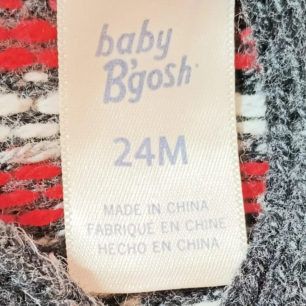 Oshkosh B'gosh Fairisle Cardigan Sweater 24M Gray and Red Shawl Collar